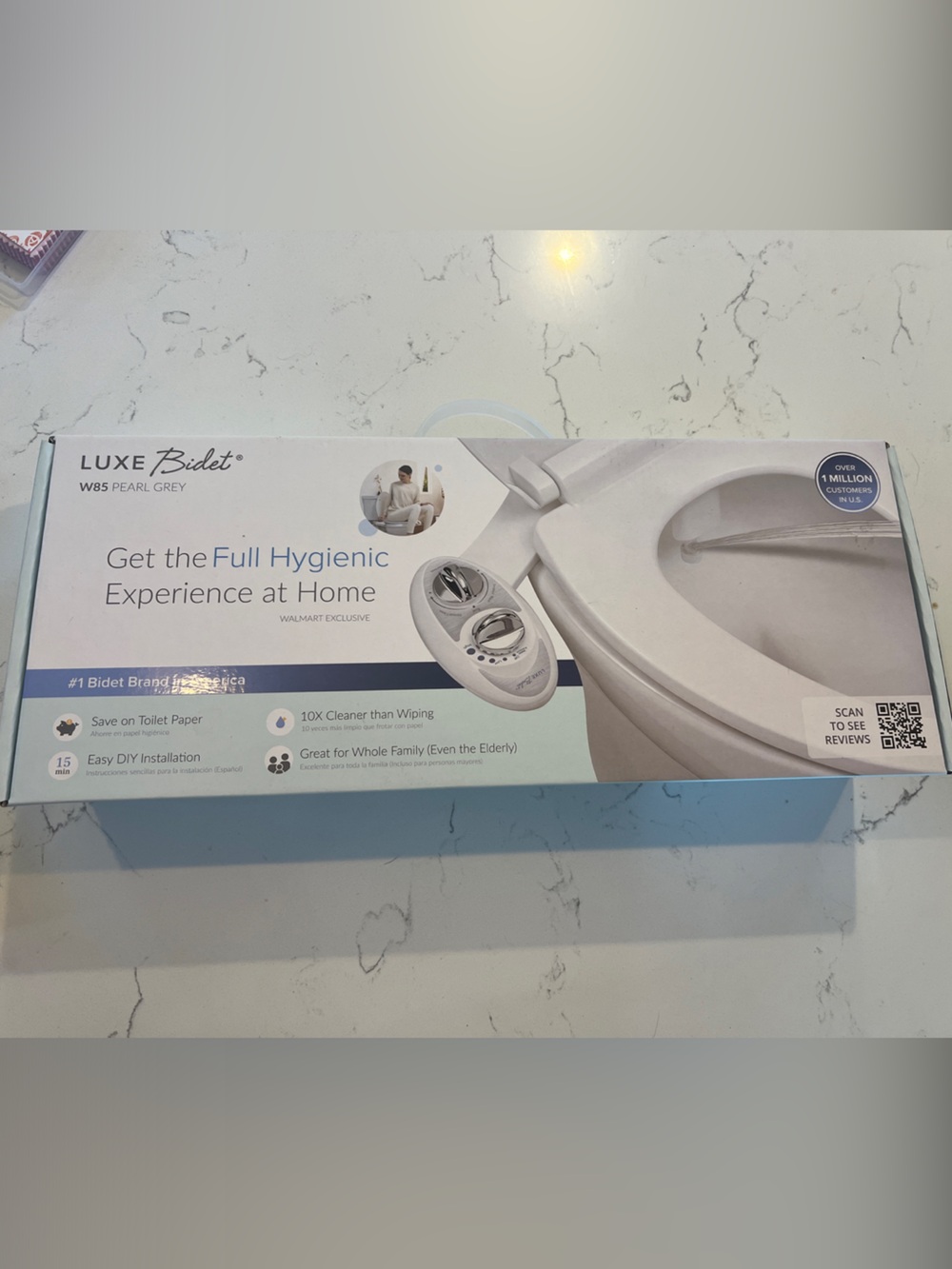 LUXE Bidet Toilet Bidet Attachment in White and Light Blue